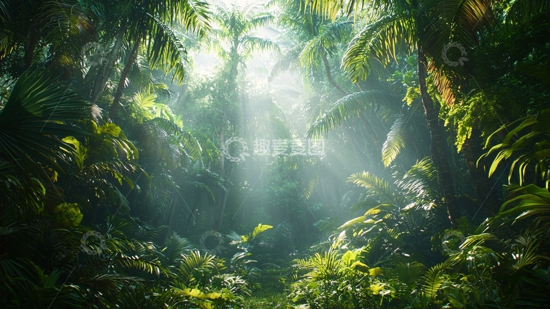 高清大图下载【趣麦麦图】热带雨林阳光穿透