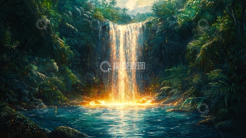 高清大图下载【趣麦麦图】热带雨林瀑布