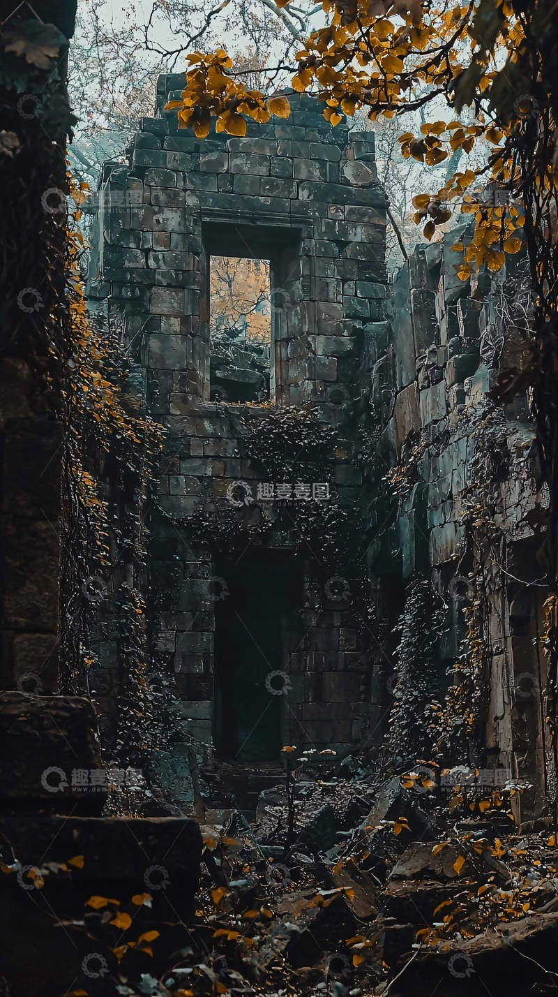高清大图下载【趣麦麦图】古寺废墟藤蔓缠绕