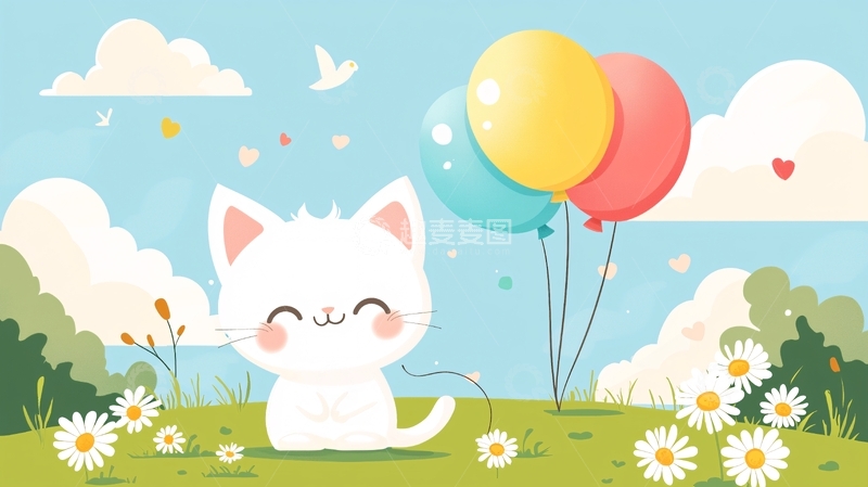 高清大图下载【趣麦麦图】可爱猫咪和气球