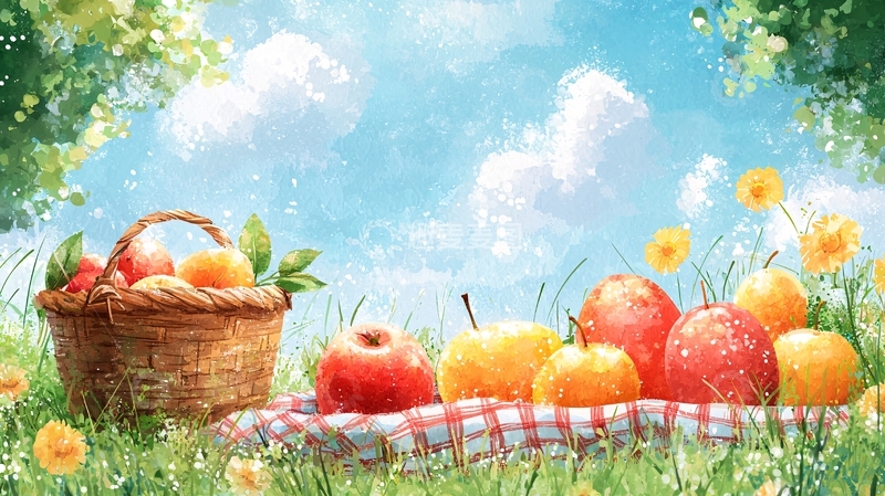 高清大图下载【趣麦麦图】春日野餐水果篮