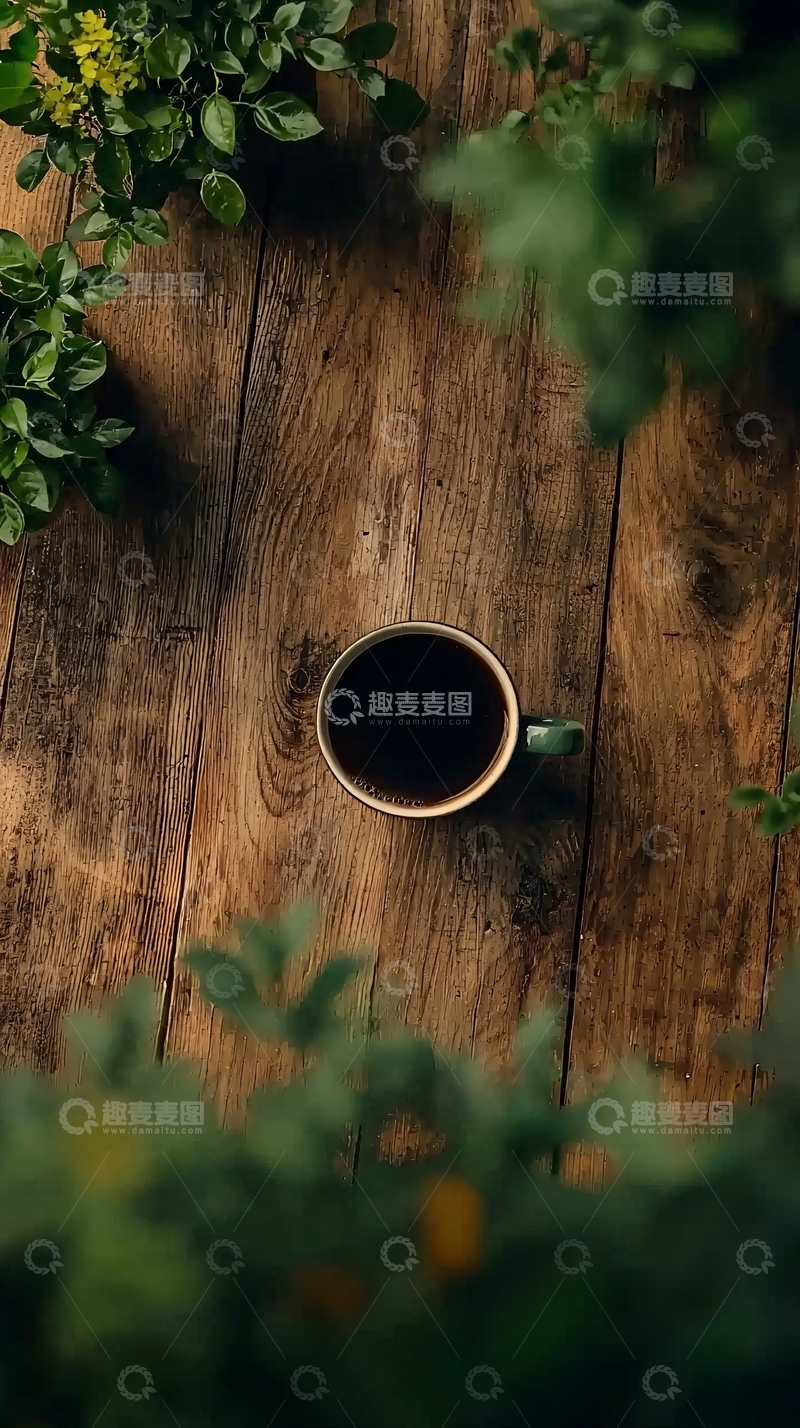高清大图下载【趣麦麦图】木质桌面上的咖啡杯