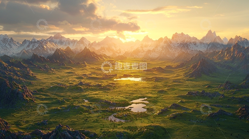 高清大图下载【趣麦麦图】金色阳光下的山谷风光