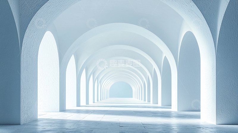 高清大图下载【趣麦麦图】极简主义白色拱廊长廊