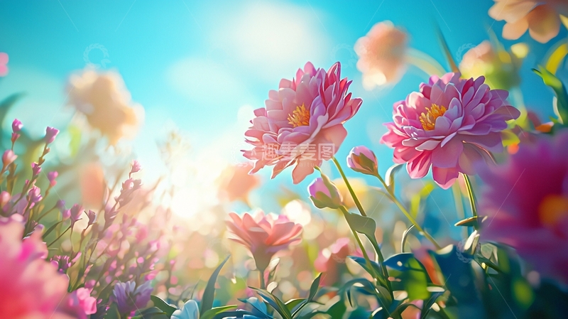 高清大图下载【趣麦麦图】阳光下盛开的粉色花朵