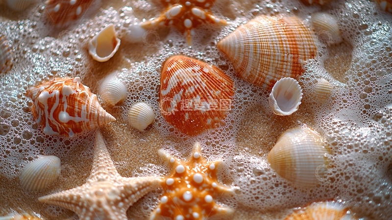 高清大图下载【趣麦麦图】海边贝壳泡沫特写