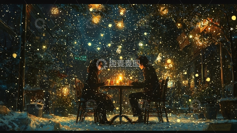 高清大图下载【趣麦麦图】雪夜浪漫约会