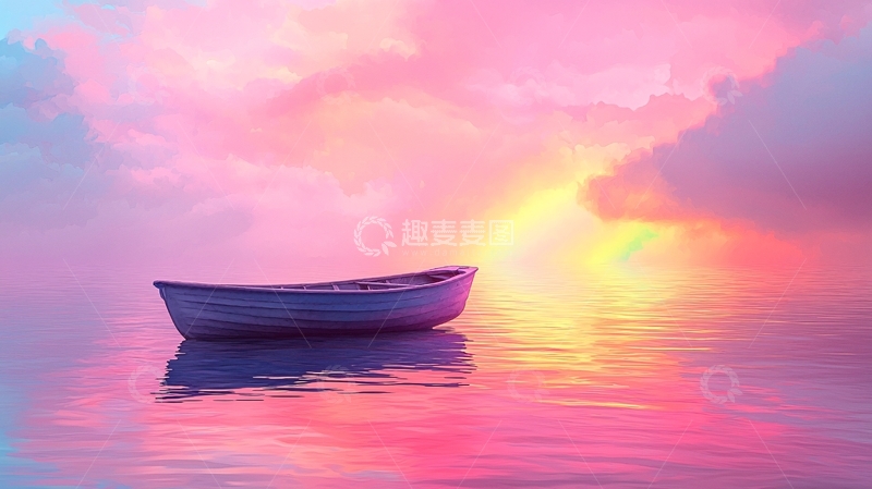 高清大图下载【趣麦麦图】平静水面上的小船