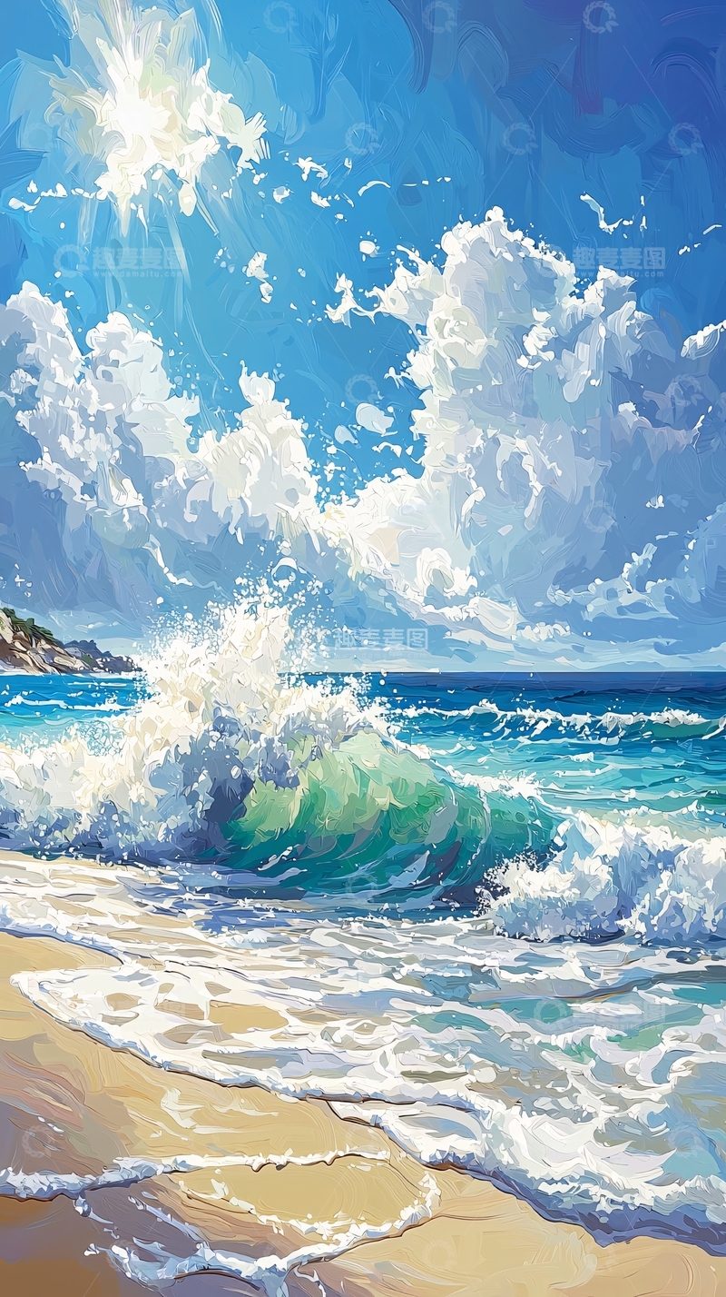 高清大图下载【趣麦麦图】阳光下波光粼粼的海岸