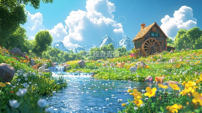 高清大图下载【趣麦麦图】阳光明媚的山间小屋