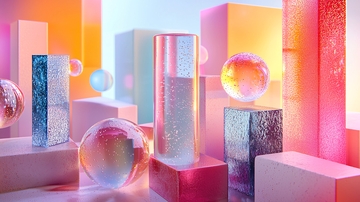 彩色几何体块和透明球体