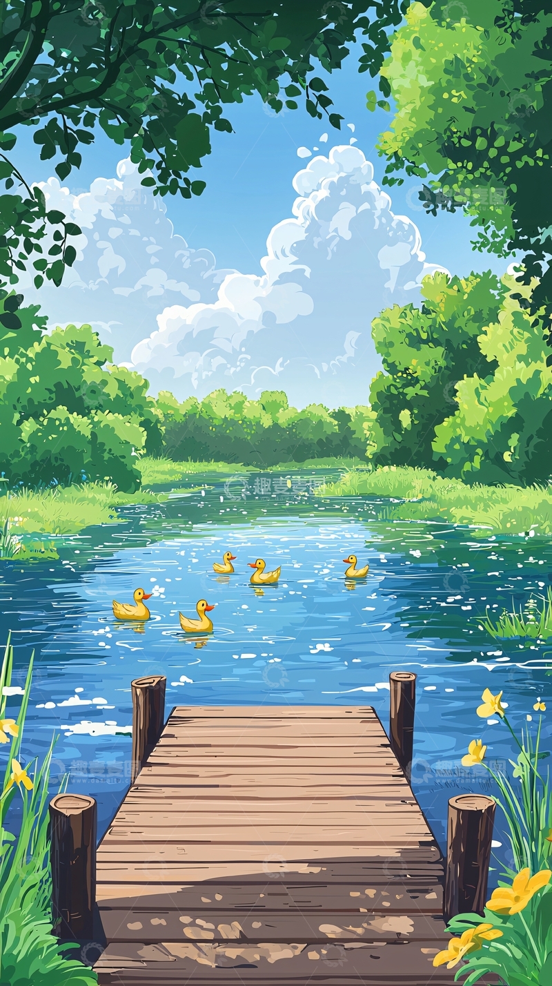 高清大图下载【趣麦麦图】夏日湖边木栈道
