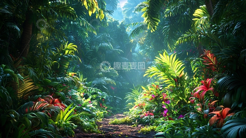 高清大图下载【趣麦麦图】热带雨林深处阳光洒落