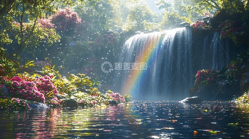 高清大图下载【趣麦麦图】梦幻瀑布彩虹
