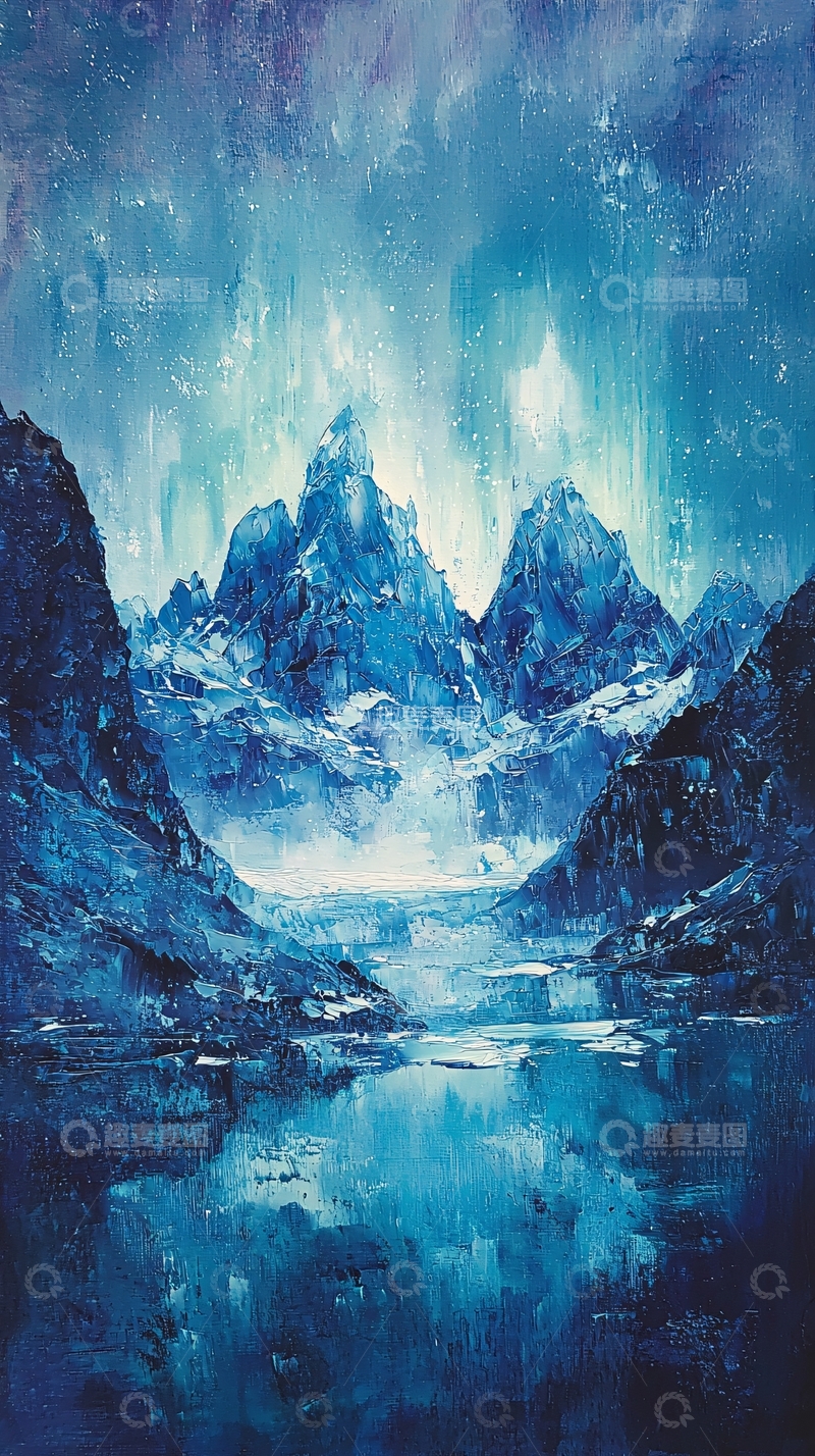 高清大图下载【趣麦麦图】蓝色调的冰川山峰倒影