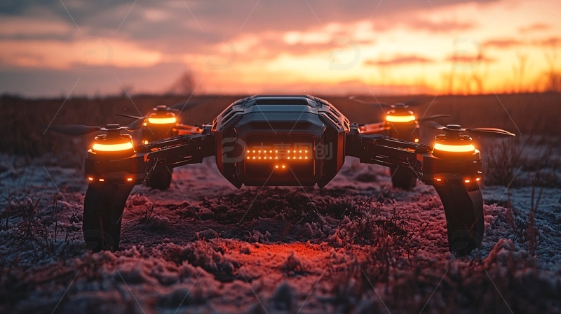 高清大图下载【趣麦麦图】夕阳下酷炫黑色无人机