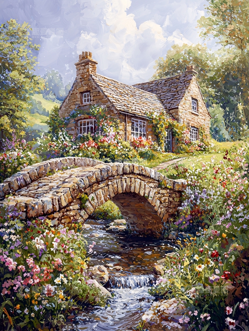 高清大图下载【趣麦麦图】田园风光小桥流水人家