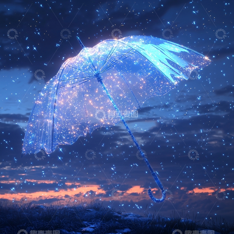 高清大图下载【趣麦麦图】星空下的透明雨伞