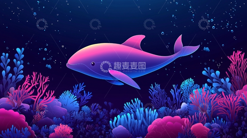 高清大图下载【趣麦麦图】深海鲸鱼珊瑚礁梦幻场景