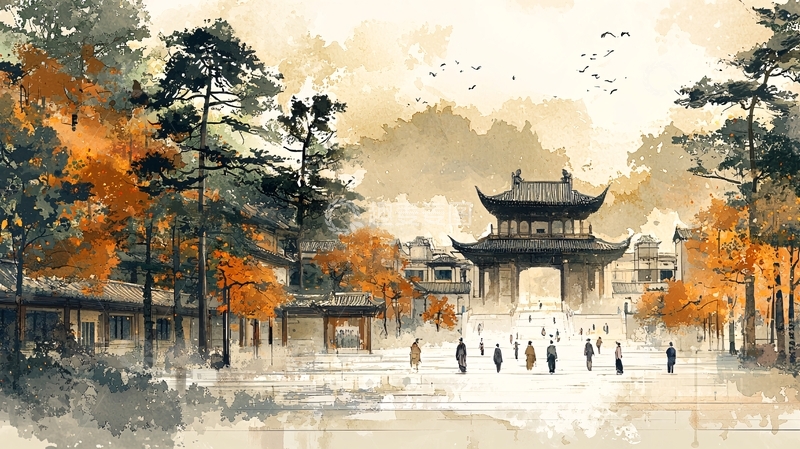 高清大图下载【趣麦麦图】水墨画风的古镇风景