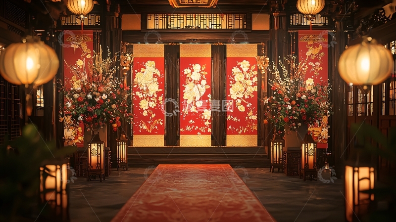 高清大图下载【趣麦麦图】中式古典喜庆的室内场景