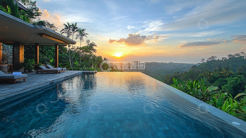 高清大图下载【趣麦麦图】无边泳池日落别墅