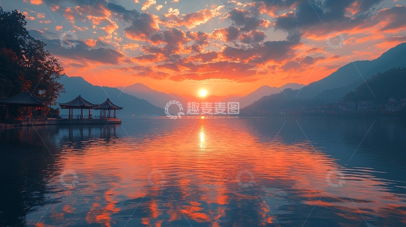 高清大图下载【趣麦麦图】日出湖景