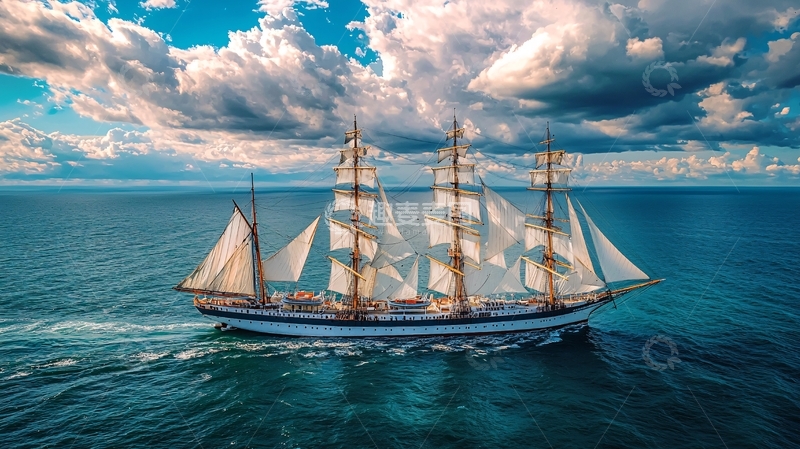 高清大图下载【趣麦麦图】帆船大海蓝天白云