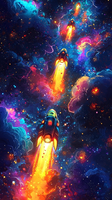宇宙飞船穿越彩色星云