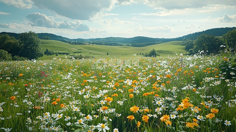 高清大图下载【趣麦麦图】野花盛开的绿色山谷