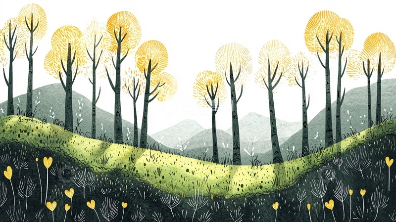 高清大图下载【趣麦麦图】水彩森林风景