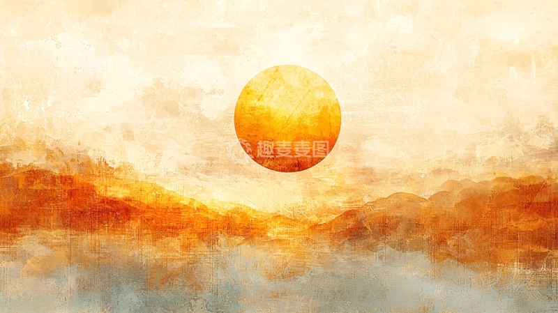高清大图下载【趣麦麦图】温暖色调水彩日落