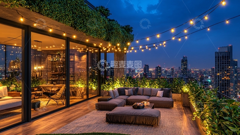 高清大图下载【趣麦麦图】夜景顶楼露台