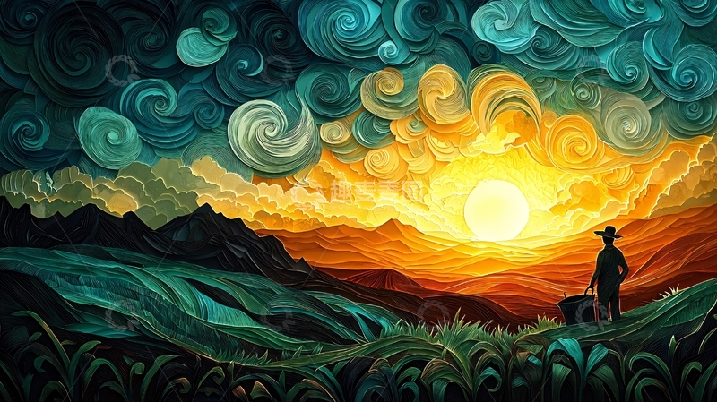 高清大图下载【趣麦麦图】抽象派日出山峦