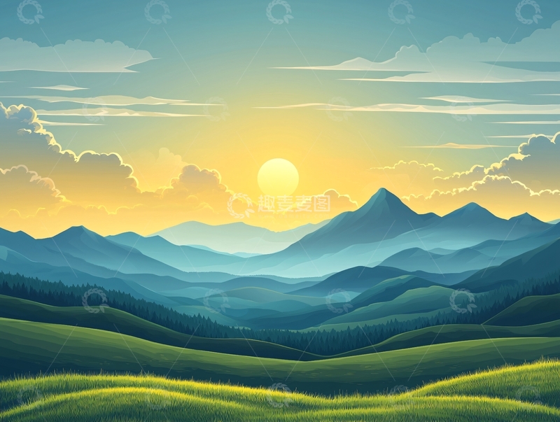 高清大图下载【趣麦麦图】山峦日出景色
