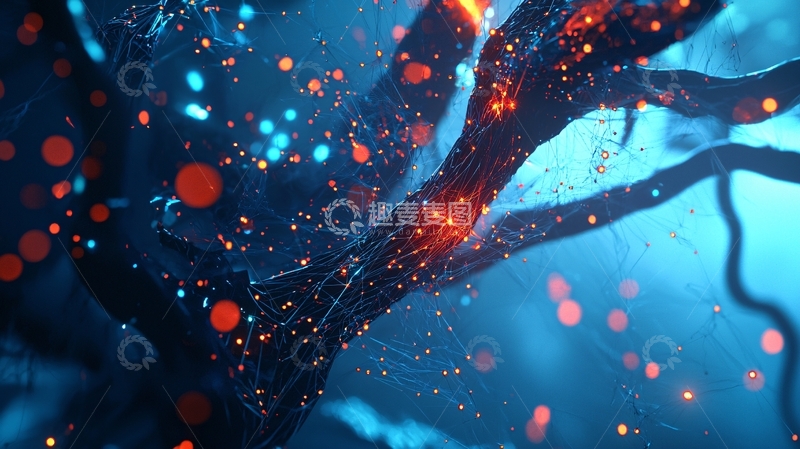 高清大图下载【趣麦麦图】蓝色发光的神经元网络