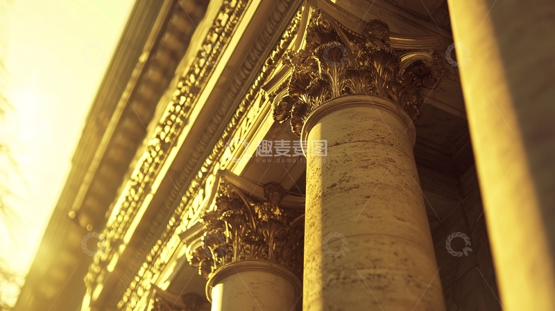 高清大图下载【趣麦麦图】金色阳光下的古典石柱