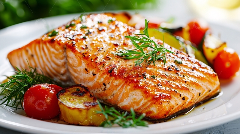 高清大图下载【趣麦麦图】烤三文鱼配蔬菜