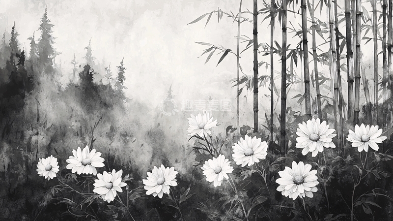 高清大图下载【趣麦麦图】水墨画竹林