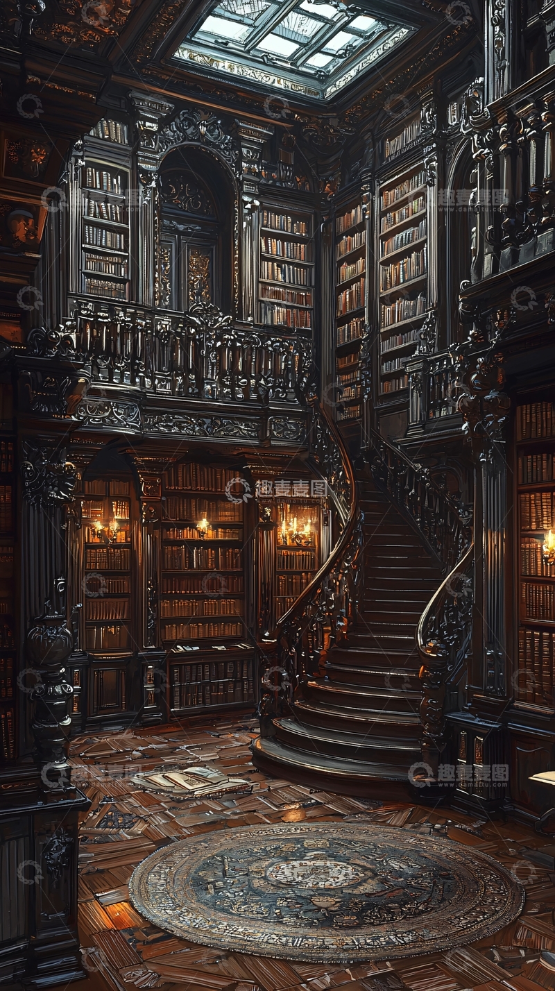 高清大图下载【趣麦麦图】哥特式风格的奢华图书馆