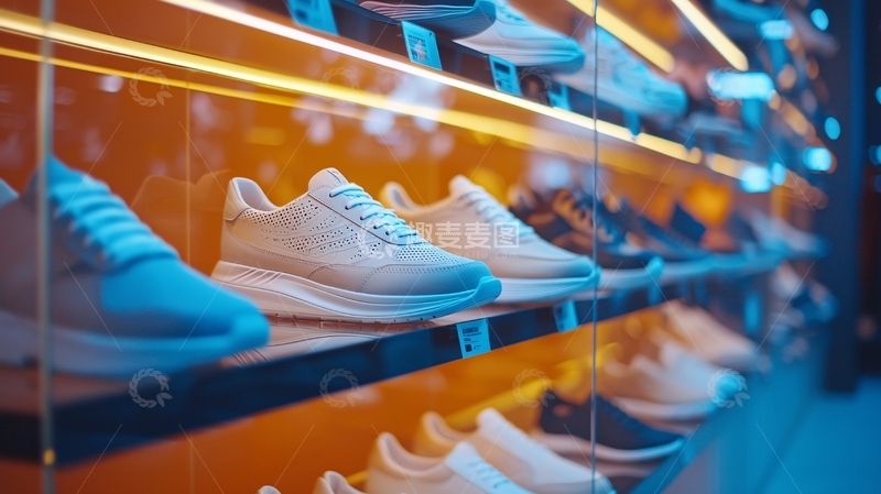 高清大图下载【趣麦麦图】货架上陈列的各种运动鞋