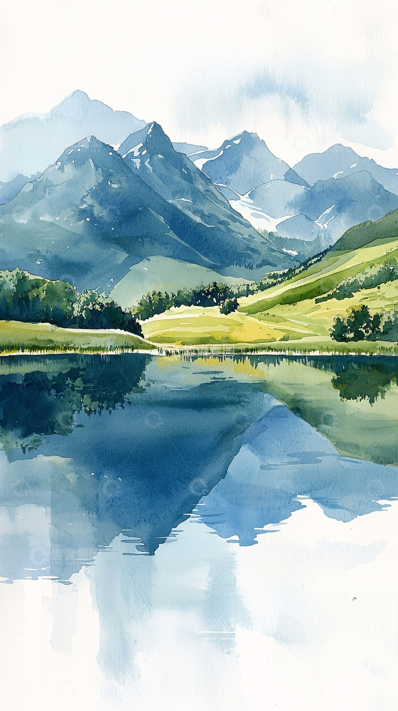 高清大图下载【趣麦麦图】山水风景水彩画
