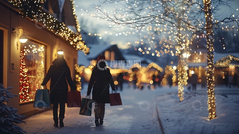 高清大图下载【趣麦麦图】圣诞节购物街景