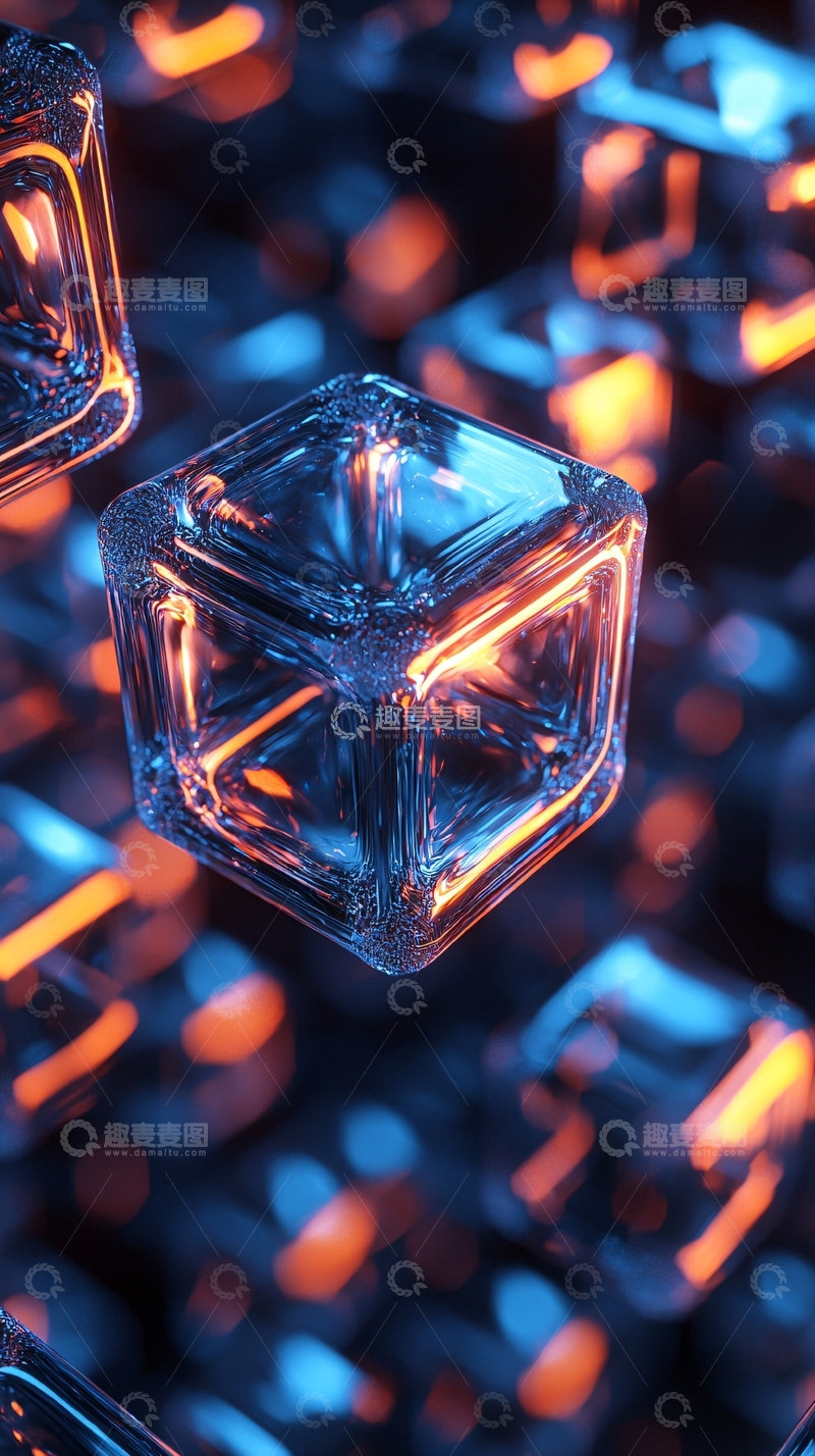 高清大图下载【趣麦麦图】蓝光橙光玻璃方块