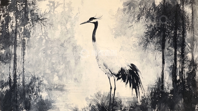 高清大图下载【趣麦麦图】水墨丹青白鹤图