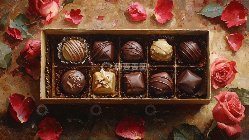 高清大图下载【趣麦麦图】玫瑰花瓣巧克力礼盒