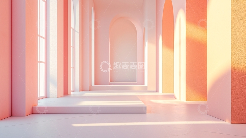 高清大图下载【趣麦麦图】极简粉色系长廊空间