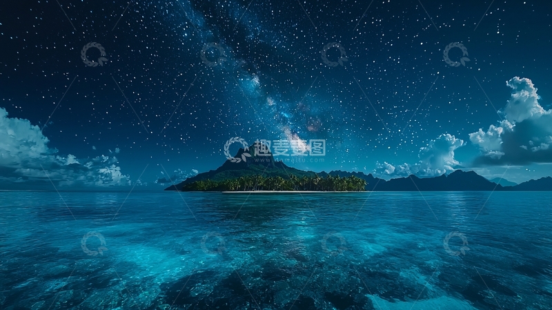 高清大图下载【趣麦麦图】星空下的热带岛屿