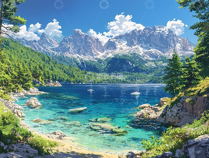 高清大图下载【趣麦麦图】雪山湖泊风景