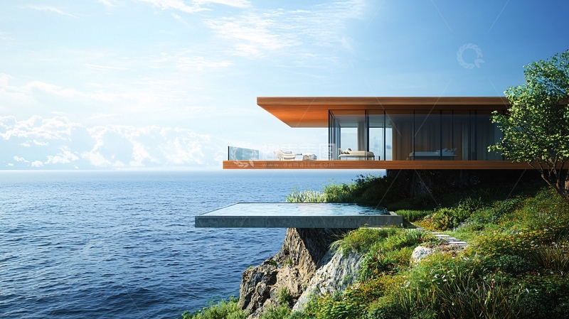 高清大图下载【趣麦麦图】海边悬崖现代别墅